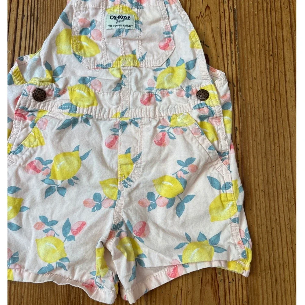 OshKosh B'gosh Shortall Overalls Girls Pink Lemon Fruit Print SIZE 4T
